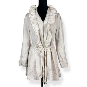 Luii Anthropologie Jacket Womens M Medium Beige Belted Full Zip Ruffle Jacket